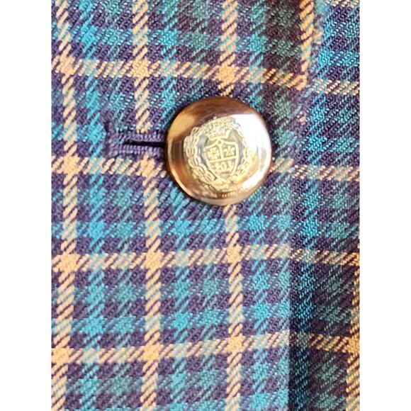 Ellen Tracy VTG Wool Blazer Jacket 6 Navy Chartreuse Micro Tartan Plaid Classic - Picture 6 of 10